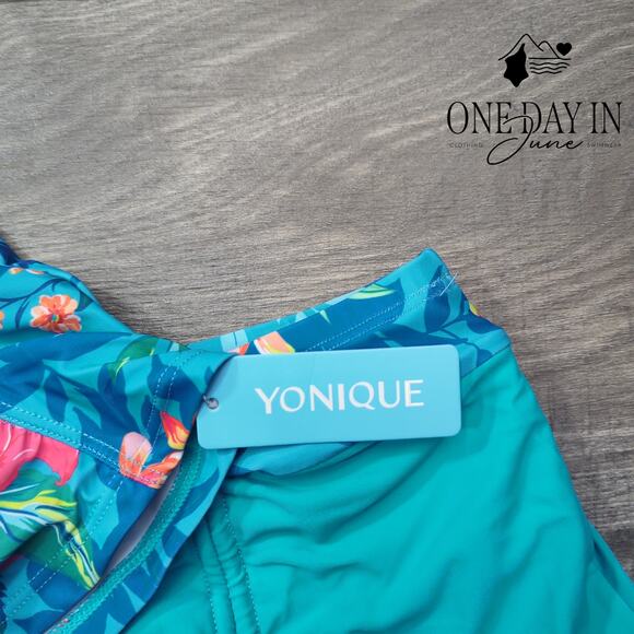 Yonique Floral Skirted Tankini Swimsuit Size XL - Picture 4 of 8